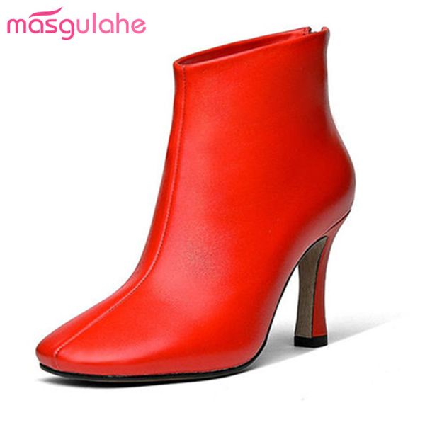 

masgulahe comfortable fashion autumn boots square toe look slimmer office lady zip ankle boots ladies women shoes, Black