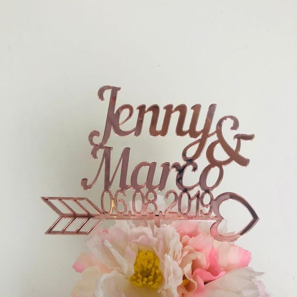 

rose gold personalized wedding date cake er custom bride and groom name cake er for wedding decoration mariage gifts