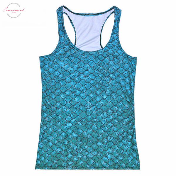 

summer womens fashion blouses strapless sleeveless digital print casual blue mermaid tank hollow out ladies vest, White