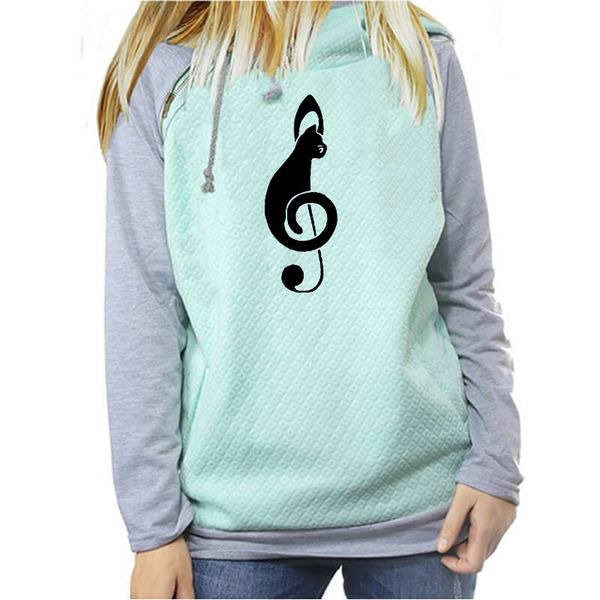 

cat music note letter print hoodies women kawaii women femmes spring autumn musician animal lover gift casual cotton sweatshirt, Black