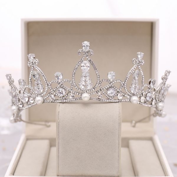 

ailibride pearl zircon princess wedding crown bridal tiara women hair jewelry tiaras and crowns diadem wedding hair accessories, Golden;white