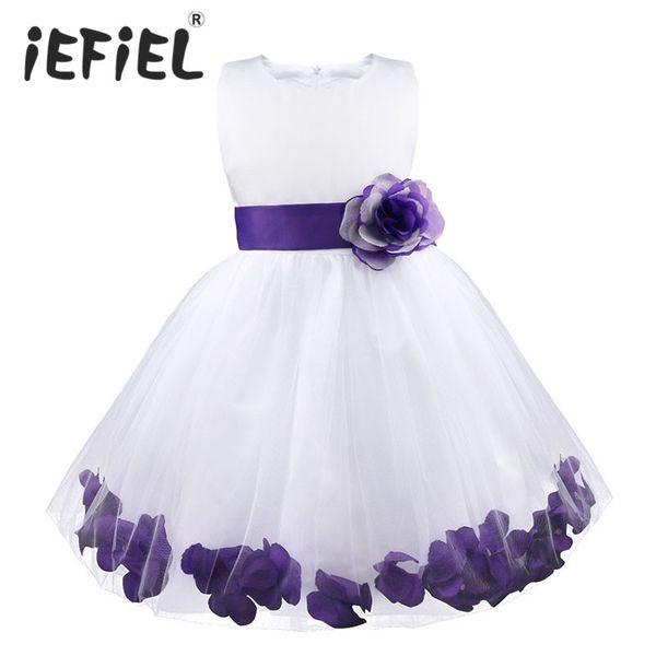 

kids infant girl flower petals dress children bridesmaid toddler elegant dress pageant vestido infantil tulle formal party, Red;yellow
