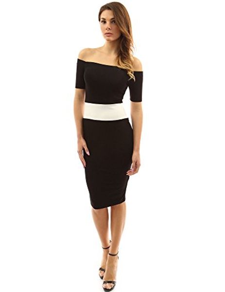 

pattyboutik women's color block off shoulder dress, Black;gray