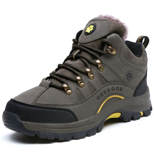 

men winter snow boots warm fur plush waterproof leather sneakers outdoor male hiking boots work shoes 36-45, Black