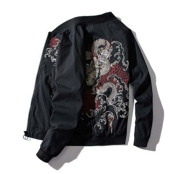 

men's jackets high street hipster bomber jacket women men dragon embroidery pilot retro punk hip hop autumn youth streetwear, Black;brown