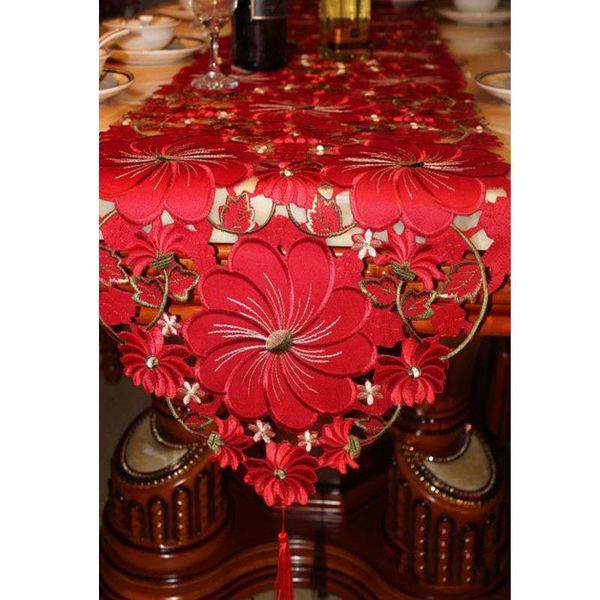 

красных именной runner цветочного handmade вышитого таблица runner luxury таблица runners для проведения украшения партии y200421