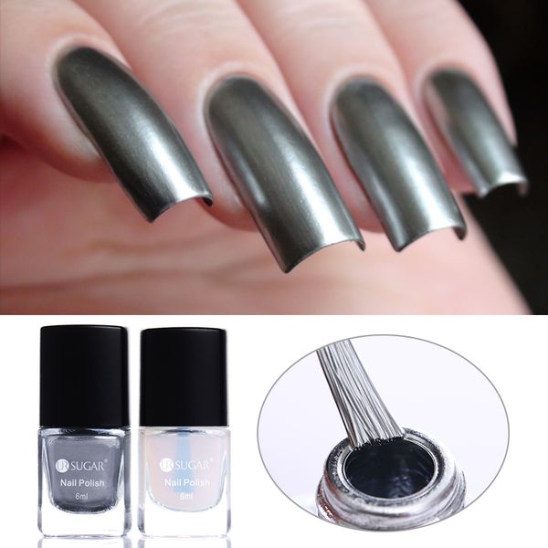 

ur sugar 2pcs 6ml mirror effect nail polish silver metallic lacquer with metallic coat nail art polish varnish set chrome
