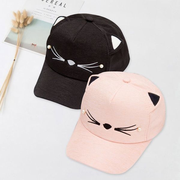 

spring fashion street adjustable lovely embroidery hats cat ears snapback cap boy baby sun hat girl lovely pearl baseball caps, Blue;gray