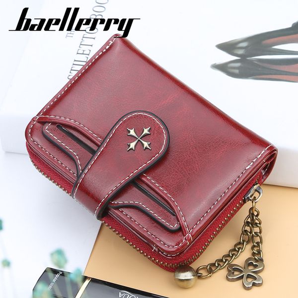 

oil wax leather women wallet purse vintage female short wallets fashion tassel hasp coin purses card bags cartera mujer wws266, Red;black