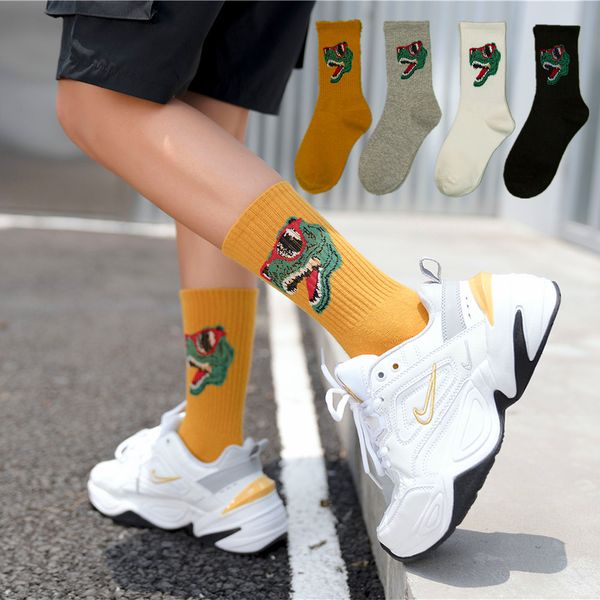 

fashion men tide road europe and america hip hop wild cool dinosaur socks skateboard socks harajuku calcetines, Black