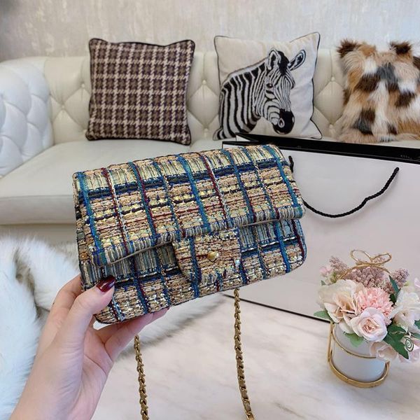 

women tweed bags scotland style women colorful woolen cloth shoulder bags lady hihg quality crossbody 20 cm