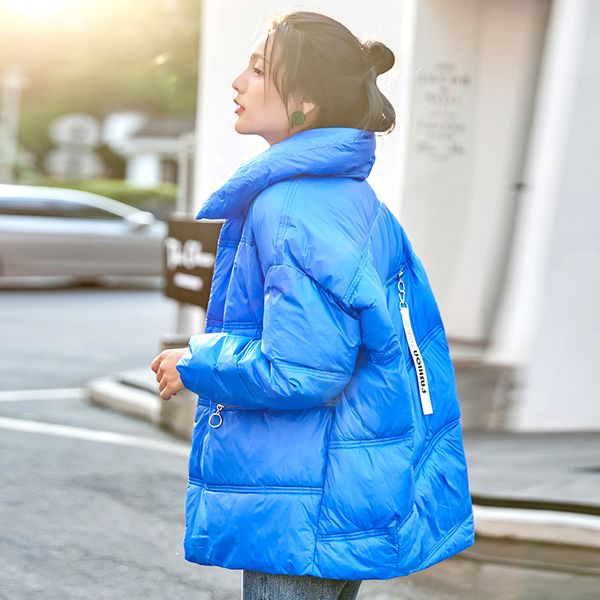 

tide glossy winter down cotton padded jacket for women thick bright black short shiny jacket yellow blue cotton parkas