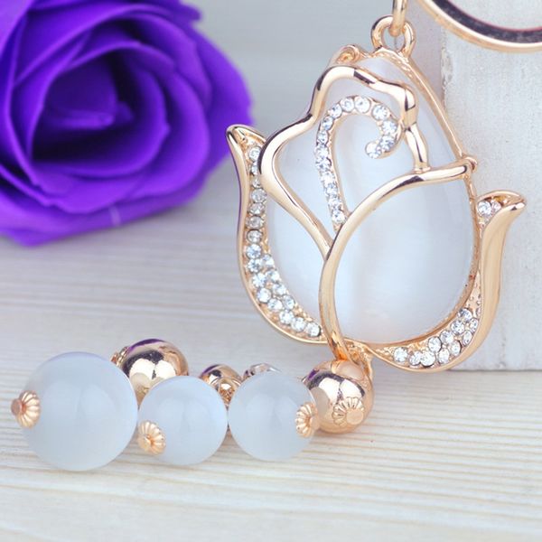 

crystal rose car female bags pendant keychain male auto keychain rose key chain, Silver