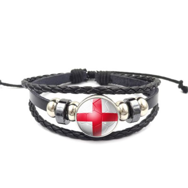 

link, chain the fi fa world cup football team england leather bracelet po picture dome cabochon glass snap button, Black