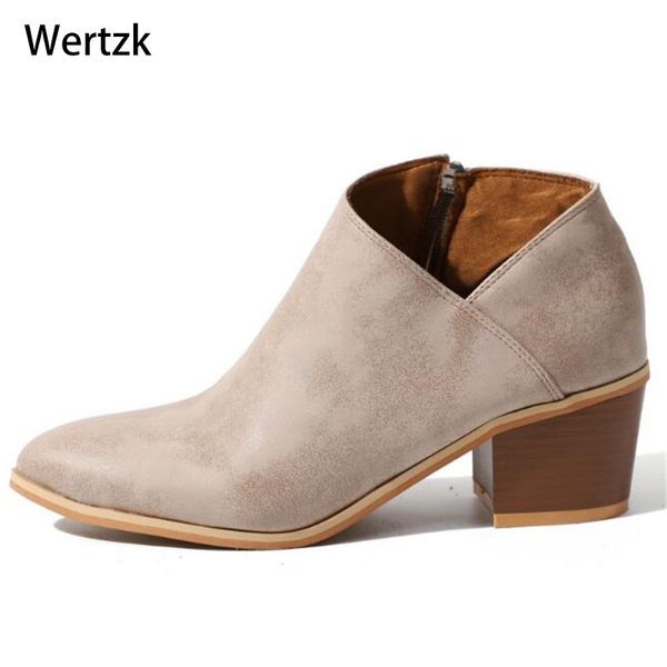 

size 35-43 2018 new fashion v bare boots women ankle boots pointed toe thick bottom leather waterproof woman l161, Black