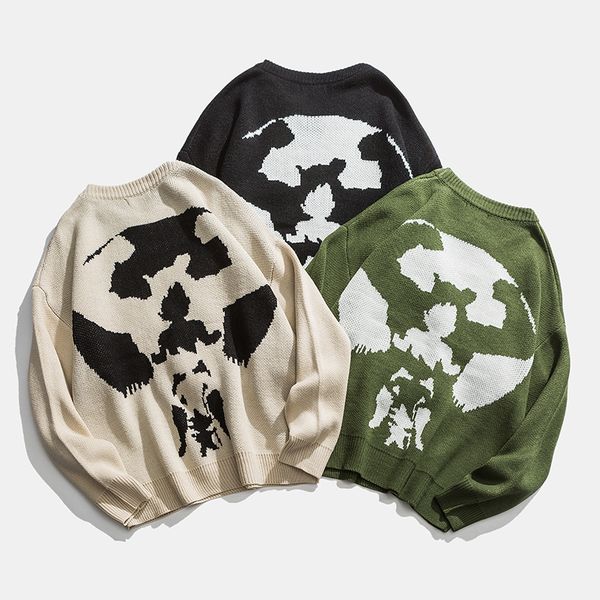 

2019 new fashion sweater men's round neck creative pattern tough loose couple sweater long sleeve pullover jacket, White;black