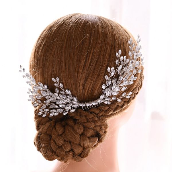 

silver headpieces headbands crystal rhinestones long hair combs clips leaf headdress party wedding accessories bridal jewelry, Golden;white