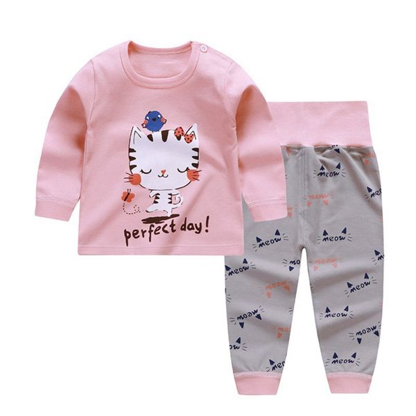 

baby clothes boy girl clothes cotton pajamas set cartoon long sleeve blouse trousers 2 pcs toddler pajamas set, White