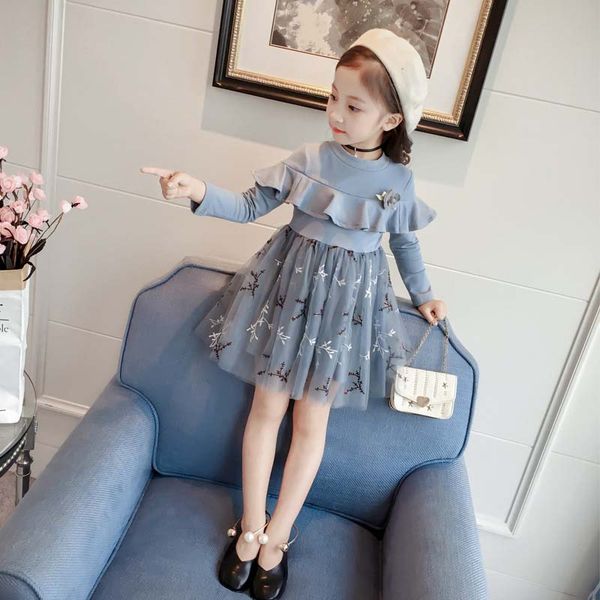 

fashion dress spring autumn children princess dress long sleeve cotton mesh party clothing kid clothes wedding dresses for girls, Red;yellow