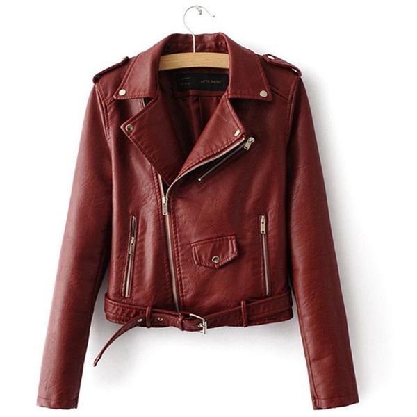 

women's bright colored plastic artificial leather short jacket with zipper motorcyclist juicy punk coat women's casual pu jacket, Black