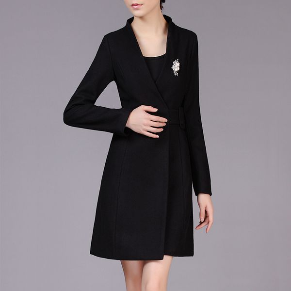 

2019 autumn and winter new fashion ladies professional wear woolen coat work clothes thickened woolen coat mid-length, Black