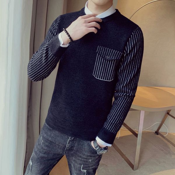

2019 autumn and winter new sweater male korean version of the slim shirt collar trend handsome bottoming sweater, White;black