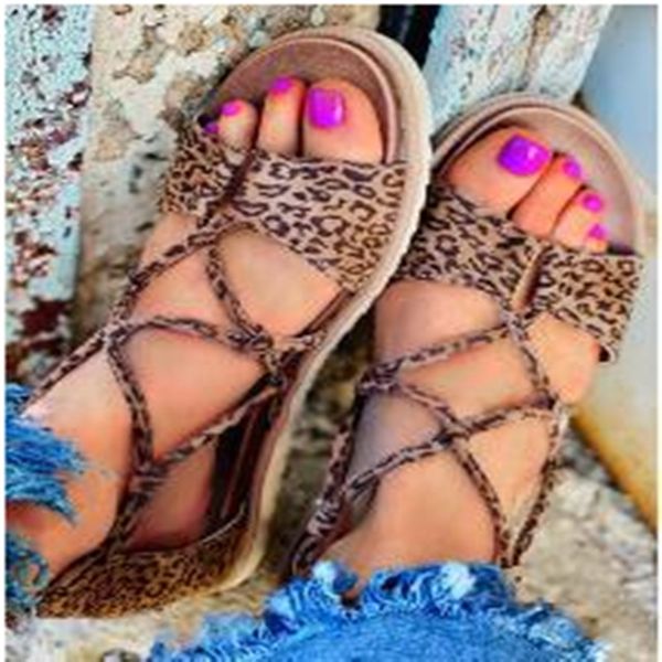 

2020 women sandals leopard print summer shoes women open toe andals flat sandals womens summer shoes, Black