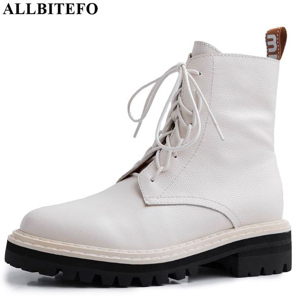 

allbitefo genuine concise leather ankle boots concise winter leisure women boots girls motorcycle, Black