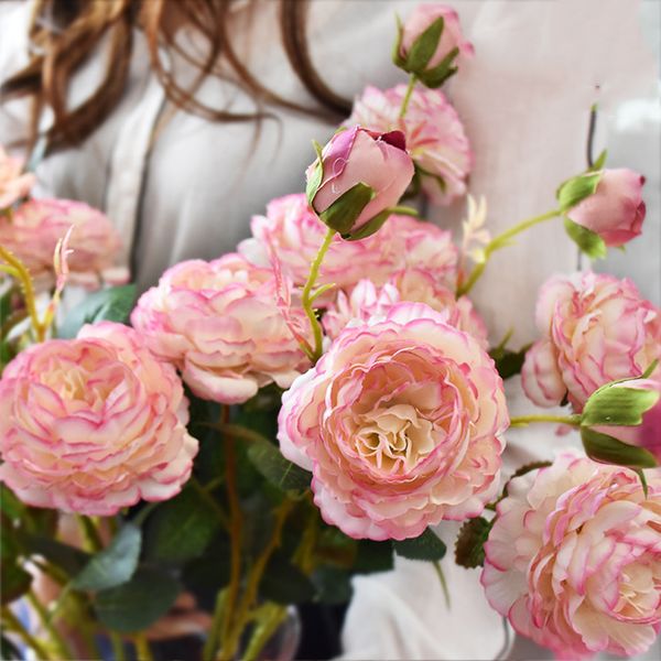 

concise bouquet bridal artificial wedding flower 3 head peony display simulation