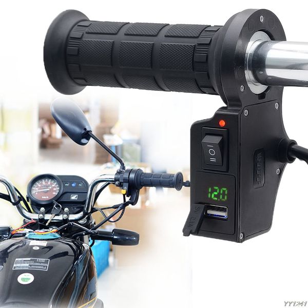 

qilejvs 3in1 motorcycle handlebar electric heated grips handle +voltage +usb charger- g6kc