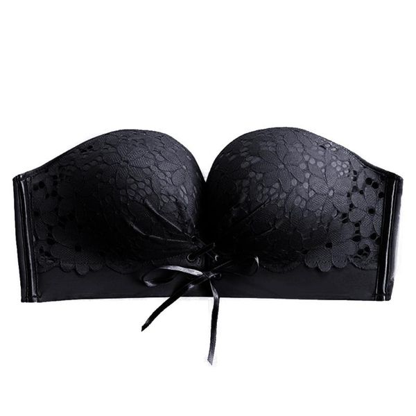 

comfortable with drawstrings super gather lace breathable no wire-rim padded summer strapless invisible bra non slip, Red;black