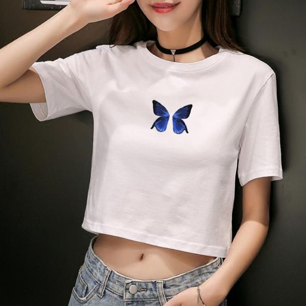 

gothic aesthetic white crop tshirt harajuku butterfly print women t-shirts casual vintage tee summer female t shirt girls