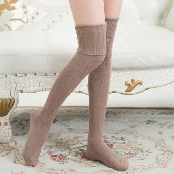 

fashion women girl thigh high stockings knee high cotton solid color thick warm long stockings 3 color sale, Black;white