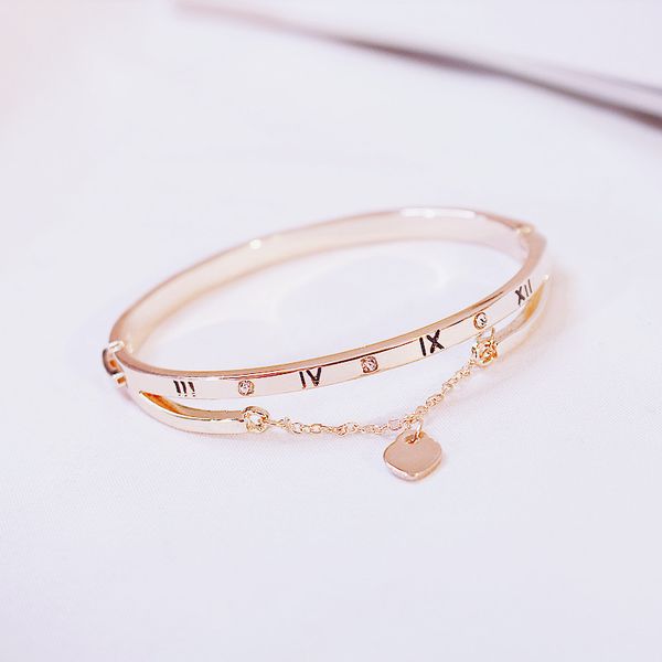 

bangle rose gold stainless steel bracelets bangles female heart forever love brand charm bracelet for women luxury jewelry, Black