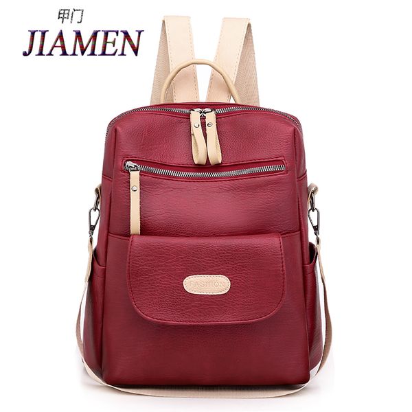 

jiamen 2020 casual backpack women brand leather women backpack large capacity girls school bag double zip casual shoulder bag