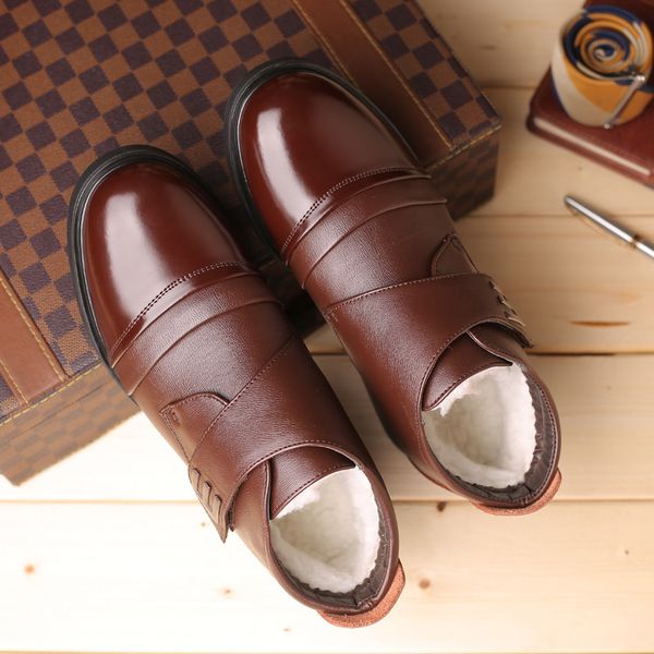 

winter high-heeled shoes with velvet mens shoes large size warm men's cotton men's dermal business casual boots men, Black