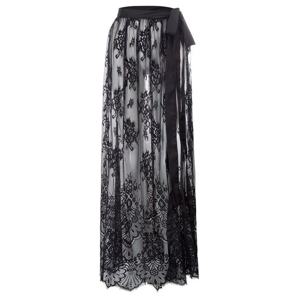 

ретро юбки женская tie-талия maxi skirt see-through кружево стимпанк готики sexy summer элегантный цветочный шаблон черный длинные юбки, Black
