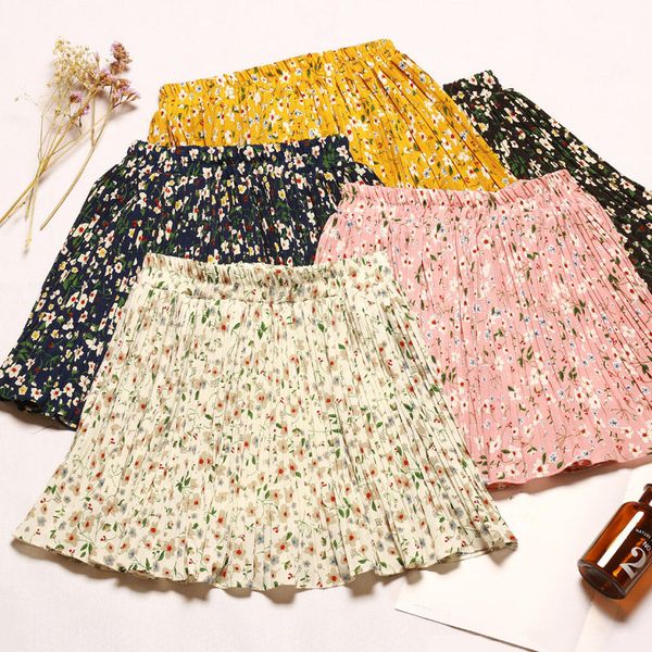 

summer mini skirts womens harajuku print casual chiffon pleated skirt femme high waist streetwear saia micro mini skirts q1331, Black