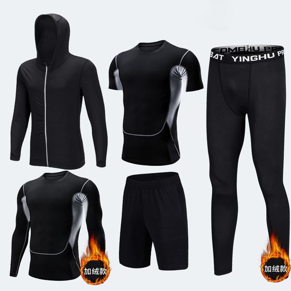 

5 pcs/set workout clothes men's sport suits compression jogging suit quick dry tracksuits gym joggers plus size 4xl, Black;blue