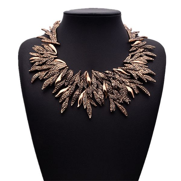 

miwens fashion bohemia vintage rhinestone necklace ethnic statement necklace metal leaves choker maxi women jewelry gift 5435, Golden;silver