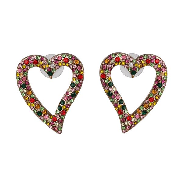 

classic zirconia crystal heart earrings for women girls gift red white yellow green stud earrings lovely studs oorbellen, Golden;silver