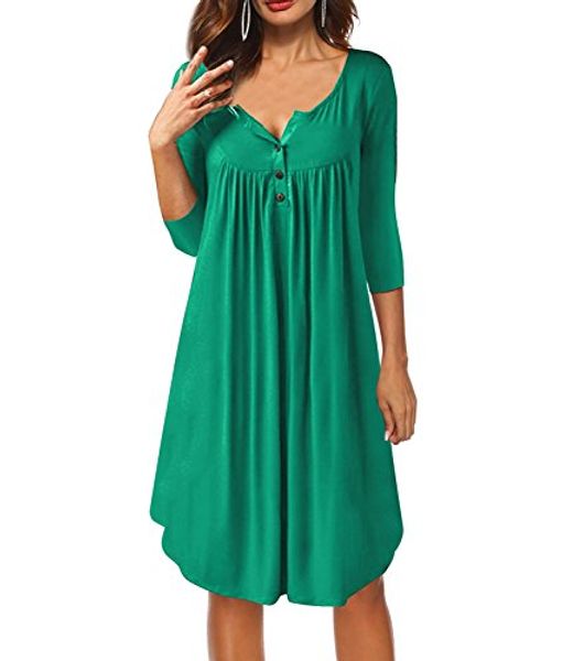 

mansy женщин 3/4 рукав ruched хенли планка футболку платье, Black;gray