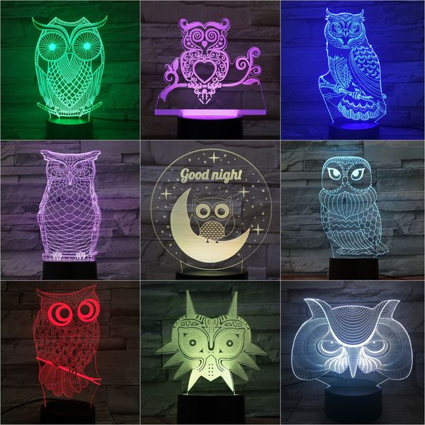 

owl night light led 3d illusion decorative lamp bird lamp child kids gift baby nightlight nighthawk table lamp bedroom minerva