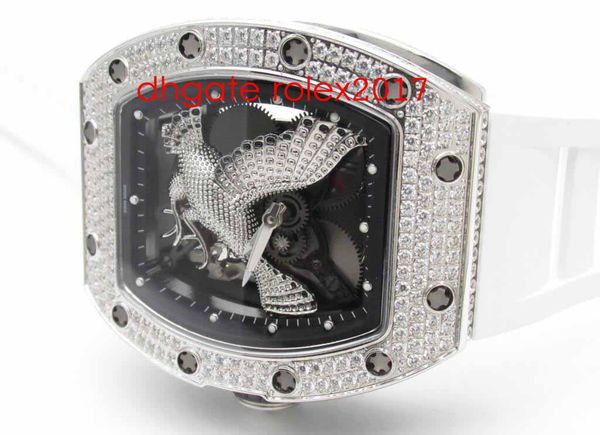 

men's luxury kv factory edition rm051-01 eagle diamonds tourbillon japanese miyota 8215 diamond encrusted bezel automatic men's wa, Slivery;brown