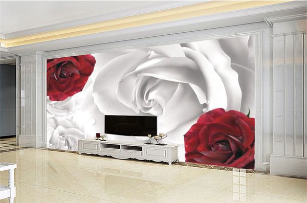 Papel de Parede 3D Home Decor Personalizado Red White Rosette Decoração Quarto Sala de estar Papel de Parede de Umidade Premium