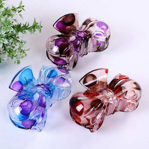 

arge 8 cm transparent bow tie clip lip hair claw head ornaments shower clip plastic hair accessories, Golden;silver