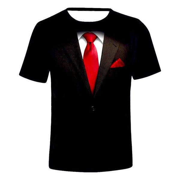 

новая европа америка стиль смешные поддельные костюм и галстук футболка 3d печати мужчин / женщин унисекс лето круглый воротник с коротким р, White;black