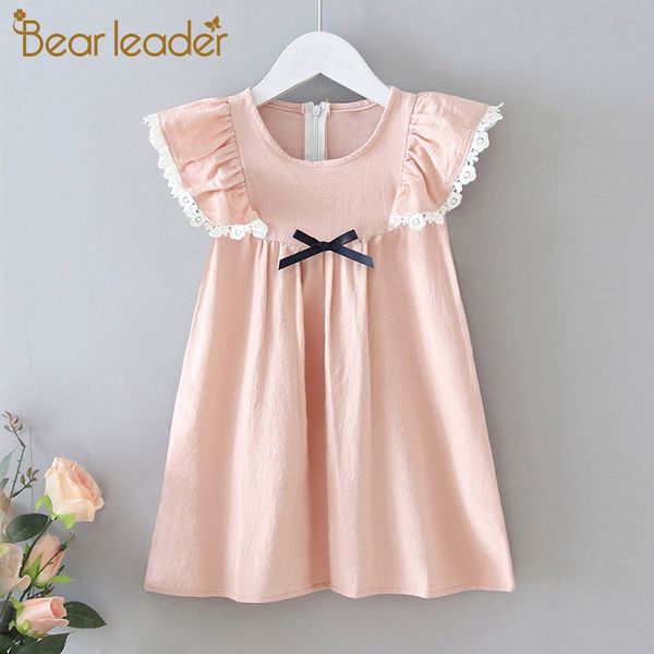 

bear leader girls kids dresses 2020 new summer kids lace sleeve dress kid baby bow ribbon vestidos children clothing girl 2 7y, Red;yellow