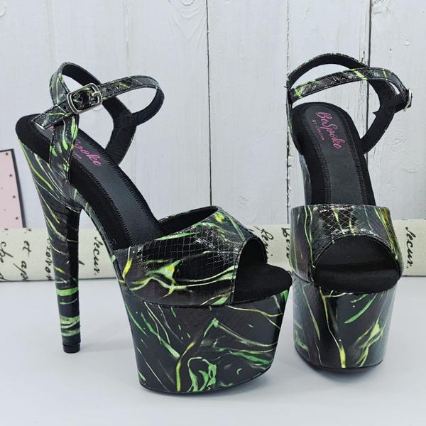 

leecabe green stripe style high heel sandals 17cm/7inches model shoes pole dance shoes