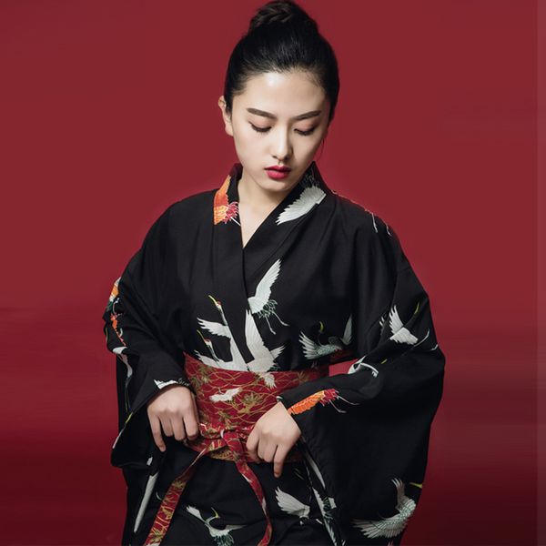 

women japanese style kimono yukata japanese kimono traditional costume female dress cosplay ladies yukata with obi, Red